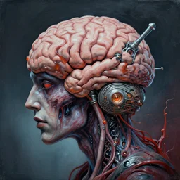 Painting, Creative Design, Human brain, Biopunk, Body horror, by Marco Mazzoni, Peter Gric