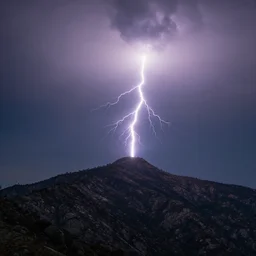 lightning strike on top of a mountain, realistic,
