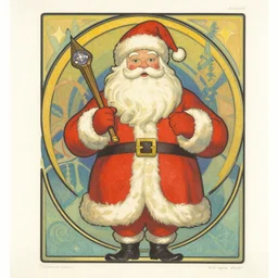 color art deco lithograph of santa clause by adolphe millot