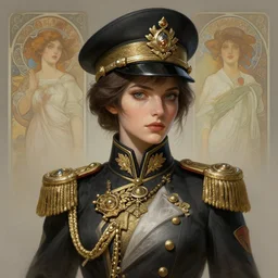 A full portrait of a beautiful post apocalyptic commissar, intricate, elegant, highly detailed, digital painting, artstation, concept art, smooth, sharp focus, illustration, art by Krenz Cushart and Artem Demura and alphonse mucha