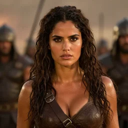 epic photo of muscular salma hayek as beautiful barbarian warrior princess in a battle scene, sweaty, detailed eyes, neutral expression, shallow depth of field, photorealistic, cinematic lighting, lovely bokeh, warm colours, dusk, movie quality, conan the destroyer 1 9 8 5, movie still
