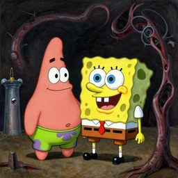 zdzisław beksinski, horrific, spongebob squarepants with patrick