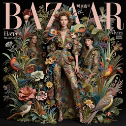 pretty model with botanical and birds : : by martine johanna and simon stalenhag and chie yoshii and casey weldon and wlop : : ornate, dynamic, particulate, rich colors, intricate, elegant, highly detailed, vogue, harper's bazaar art, fashion magazine, smooth, sharp focus, 8 k, octane render