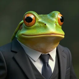 an anthropomorphic frog wearing a suit, extremely detailed, detailed face, cinematic lighting, trending on artstation