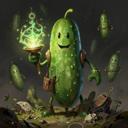 :  Pickle Rick fantasy, fantasy magic,  , intricate, sharp focus, illustration, highly detailed, digital painting, concept art, jahbu art and Paul lewin and kehinde wiley, masterpiece