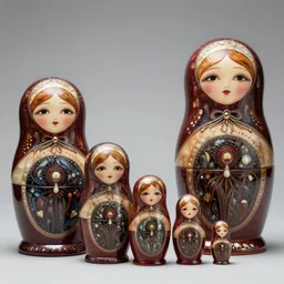 aligned xenomorph nesting dolls, by h. r. giger and arthur haas.