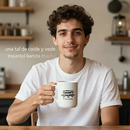 portrait of a ( ( ( una taza de cafe grande y vede ) ) ), ( ( guapo joven caliente espanol barista macho ) ), nubes y magia, el sol, concept character, model hands, by greg rutowski and tezuka and oi and mucha and bierstadt and remington, trending on artstation