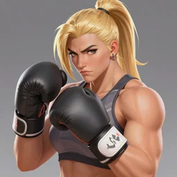 facial portrait of a sad beautiful thick muscular fitness model zarya from overwatch wearing boxing gloves, roided face, blonde hair and ponytail, elegant, art by stanley artgerm lau wlop rossdraws james jean andrei riabovitchev marc _ simonetti and sakimichan tranding on artstation
