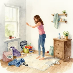 woman adhd - ip messy house. watercolour