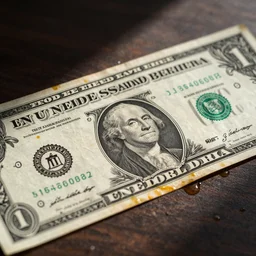 photo of a one dollar bill covered in bile