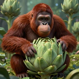 an orangutan artichoke monster, highly detailed, digital art, sharp focus, trending on art station, plant, anime art style