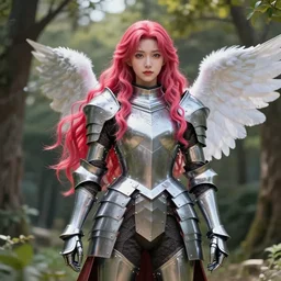 hyperrealistic, ultradetailed, realism, full shot, portrait photography, a lifelike realistic - shaded anime girl that is wearing steel plate armor, surrounded by trees, by wlop, vibrant wavy hair, angelic, highly rendered, blender, unreal engine, readability, extremely detailed, trending on artstation, sharp focus, 4 k