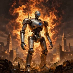Mech robot city. By Joseph Mallord William Turner, fractal flame, highly detailded
