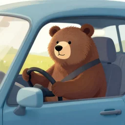a bear driving a car, digital art
