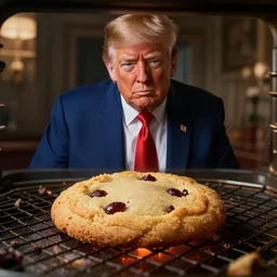 donald trump as a freshly baked cookie hot off the oven, by cedric peyravernay, highly detailed, excellent composition, cinematic concept art, dramatic lighting, trending on artstation