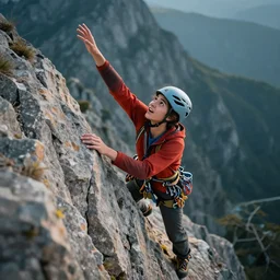 a young climber about to reach the top of a mountain, positive, energetic, enthusiasm, detailed, cinematic, dramatic lighting, by howard finster