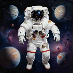 detailed painting of a black astronaut spacewalking, planets behind, symmetrical, realistic, art station nebulas, dynamic lighting, 8 k,, art by greg rutkowski, kehinde wiley, alphonse muca, john berkey donoto giancola,