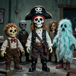 a full color still from a weird live action 1 9 7 3 kids show about death, pirate puppets, fuzzy ghost, grunge, horror