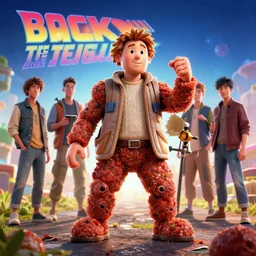 back to the future but Marty is made of meatballs, Greg Rutkowski, Darek Zabrocki, Karlkka, Jayison Devadas, Phuoc Quan, trending on Artstation, 8K, ultra wide angle, pincushion lens effect.