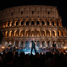 maneskin playing at colosseum in rome, dark, crowd, 4 k