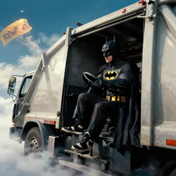 batman wearing sneakers driving a garbage truck in heaven, in the movie gone with the wind
