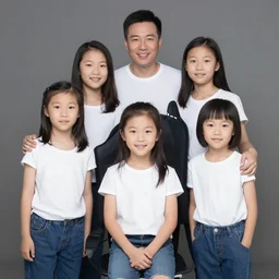 a father and his five daughters, high quality photograph, family photo, professional quality