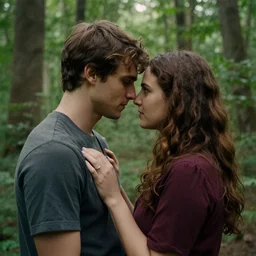 man and woman loving eachother in a forest, award winning, 8 k, high detail, frida castelli