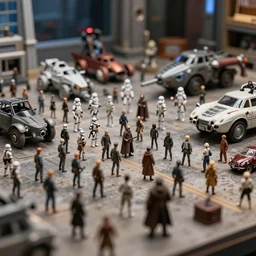 a photo of a epic grand scale diorama of star wars figures and vehicles canon, macro photography, tilt - shift photography