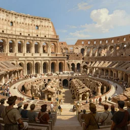 historical depiction of the roman coliseum with spectators, in the style of greg rutkowski, giorgio vasari, digital painting, unreal engine, extremely detailed masterpiece, volumetric lighting