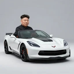 Kim Jong Un driving a convertible Corvette.