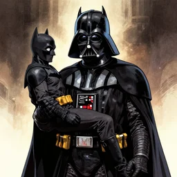 Darth Vader, Holding Batman, Trending on Artstation, Hiroaki Tsutsumi style