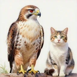! dream oil painting of a hawk, oil painting of a cat, watercolor painting of a dog, acrylic painting of a horse,