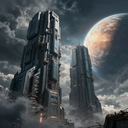 an epic colossal cyberpunk Wall between two planets, by Nathan Dane Clarke, by Bruce Pennington, trending on artstation, top on pixiv, masterpiece, cinematic composition, dynamic, detailed, beautiful lighting, dark clouds, 8K, no frames,