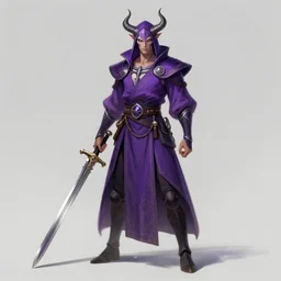 demon in purple robe with sword, artstation, fantasy