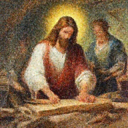 Vibrant depiction of Jesus as a Carpenter illustration by Ruan Jia and Mandy Jurgens and William-Adolphe Bouguereau, Artgerm, 4k, digital art, surreal, space dandy style, highly detailed, godsend, artstation, digital painting, concept art, smooth, sharp focus, illustration by Ruan Jia and Mandy Jurgens and William-Adolphe Bouguereau