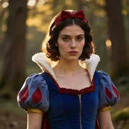 portrait, snow white as a d & d fighter, beautiful, proud serious expression, by ferdinand knab, dan mumford, dramatic light, high detail, cinematic lighting, artstation, dungeons and dragons, in the forest, golden hour