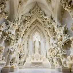 cinematic unreal engine render of a massive mandelbrot fractal cathedral interior carved out of ivory and populated entirely by mandelbrot fractals, carved ivory, carved soap, carved stone, white color scheme, opalescent, hyperrealistic, octane render, catholicpunk, angelic, fractals, photorealism,