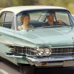 couple driving a 1 9 6 0 s ford mercury, highly detailed, digital painting, artstation, concept art, smooth, sharp focus, illustration, art by artgerm and greg rutkowski and alphonse mucha