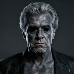 professional fantasy art of jay leno but his skin is dark gray and very oily, jay leno with empty black eyes, professional art, horror art, volumetric lighting, unreal engine 5, very detailed art, jay leno with gray skin