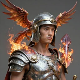 science fiction roman soldier portrait , fantasy, dystopian, phoenix dragon, butterfly squid, burning halo, intricate artwork by Guy Denning and Anna Dittmann very coherent artwork, cinematic, hyper realism, high detail, octane render, unreal engine, 8k, Vibrant colors, Smooth gradients, High contrast, depth of field,