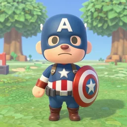 Film still of Captain America, from Animal Crossing: New Horizons (2020 video game)