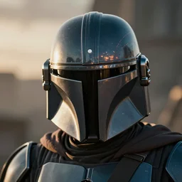 close up of mandalorian by beksinski with atomic bomb reflection on his helmet , backlight cinematic cinemascope dramatic light