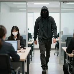 a hacker walking into an interview wearing a ski mask.