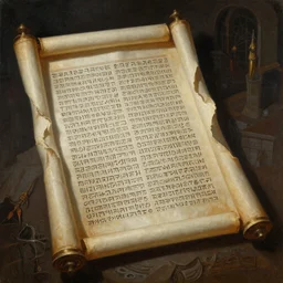 ultra - realistic painting of a partially unrolled dead sea scroll in the style of the necronomicon with thamudic writing in short columns, dark, brooding, volume lighting, atmospheric lighting, painted, intricate, ultra detailed by leesha hannigan, thierry doizon, kai carpenter, well composed, best on artstation, cgsociety, epic, stunning, gorgeous, intricate detail, wow, masterpiece