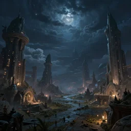 Sci-Fi grand nightscape, wallpaper ,d&d art, fantasy, painted, 4k, high detail, sharp focus