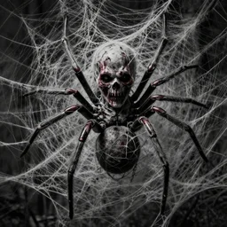 portrait of a grotesque man spider wrapped in thick webs. horror art. disgusting.