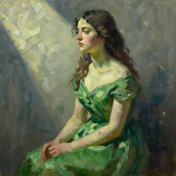 eva green oil painting in style of ivan albright