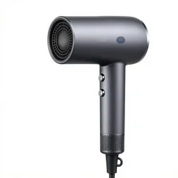 elegant hair dryer, professional product shot, isolated on a pure white background, centered, entire object in frame, sharp focus, soft studio lighting