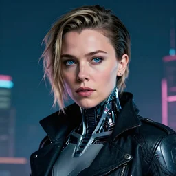 Portrait of cyberpunk cyborg Millie Bobby Brown by Leonardo DiCaprio