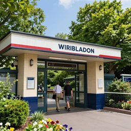 idyllic photo of the entrance of wimbledon station on the summer, beautiful weather, very very detailed, 8 k
